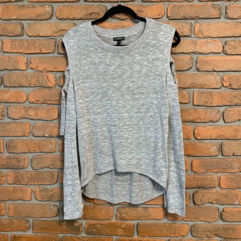 Express Sweater Women's Size Small Gray Cold‎ Shoulder Knit Pullover Long Sleeve